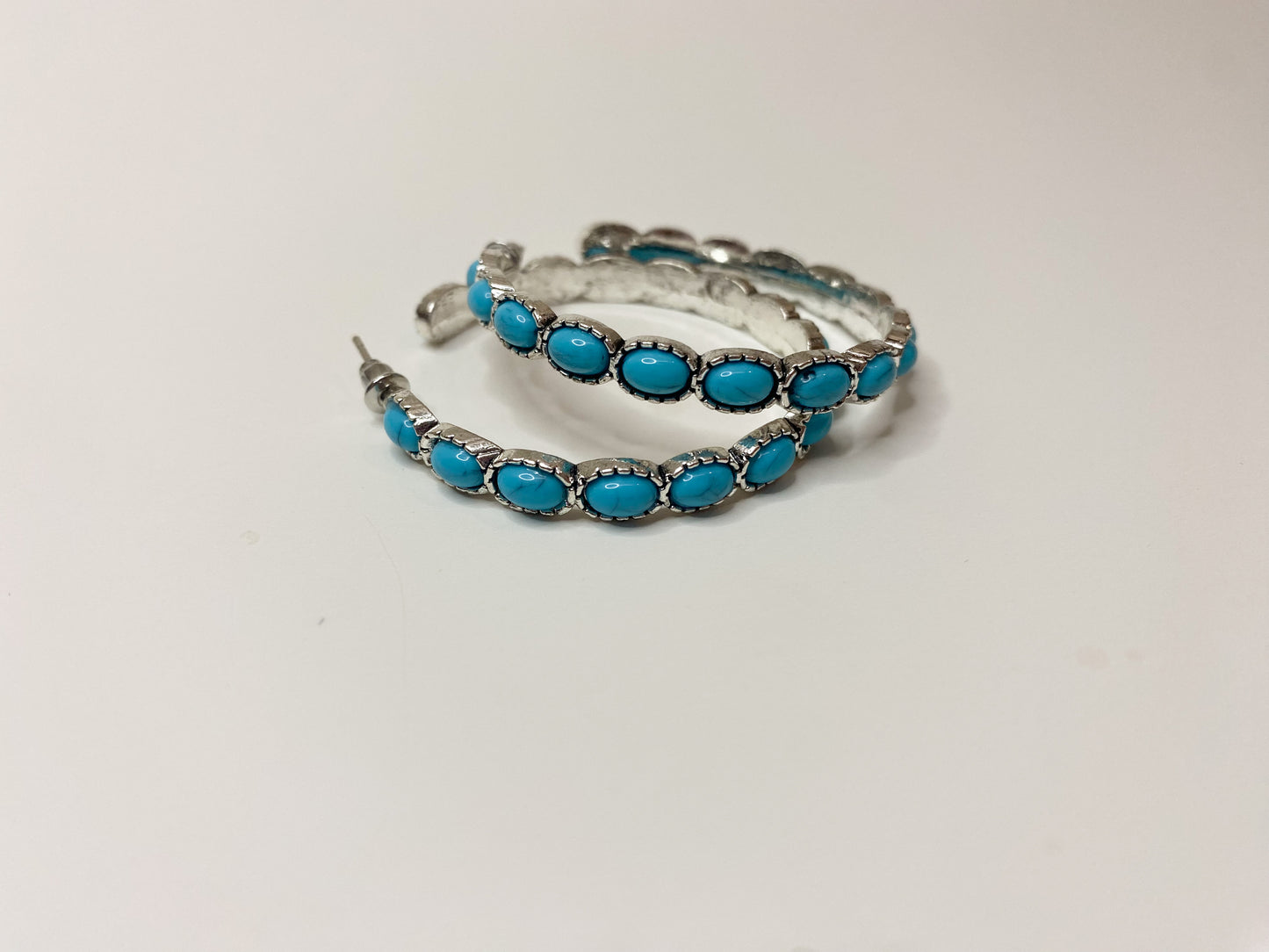 Silver Plated Turquoise Hoop Earrings