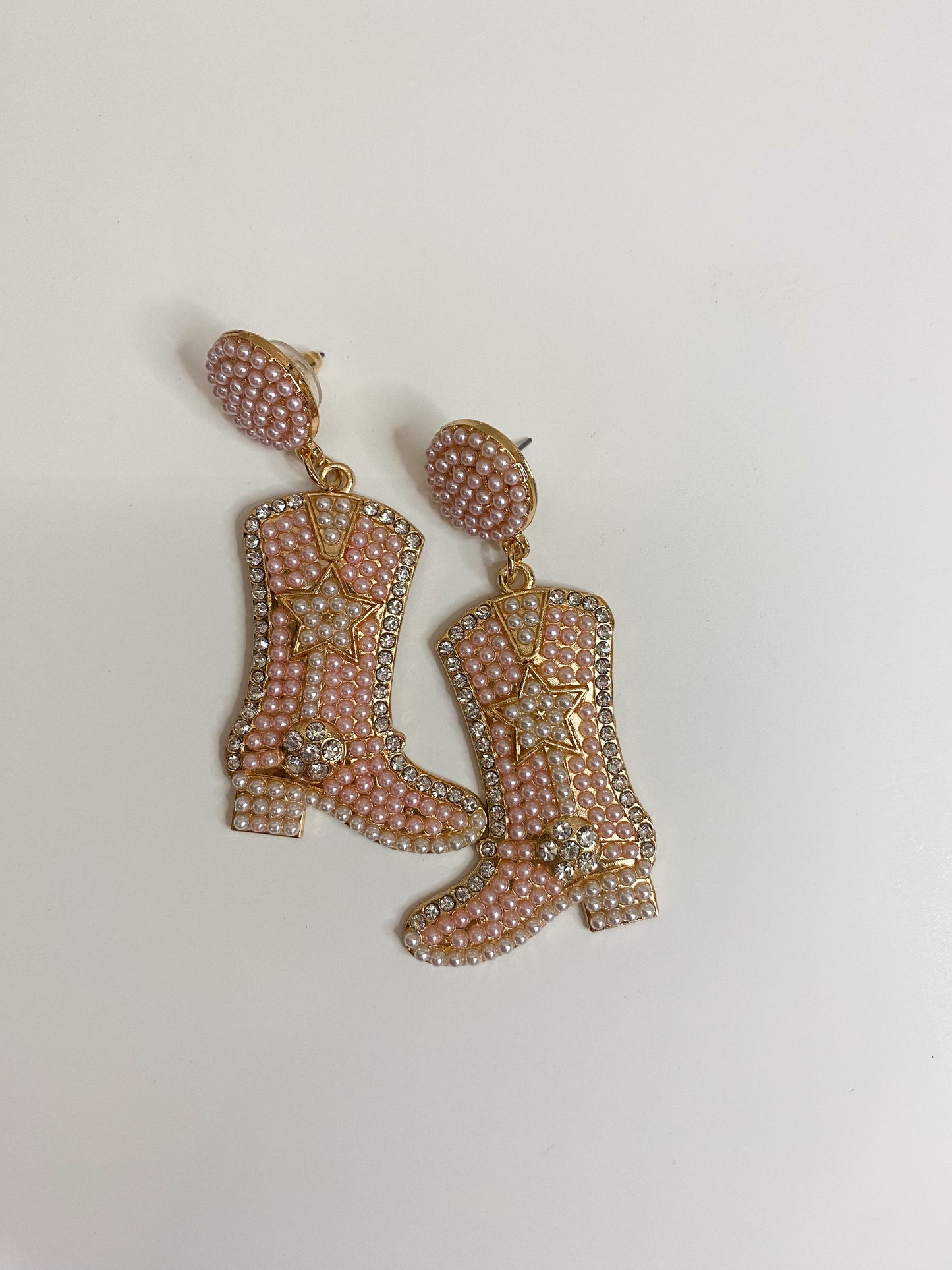Pink Rhinestone and Beaded Cowboy Boot Earrings