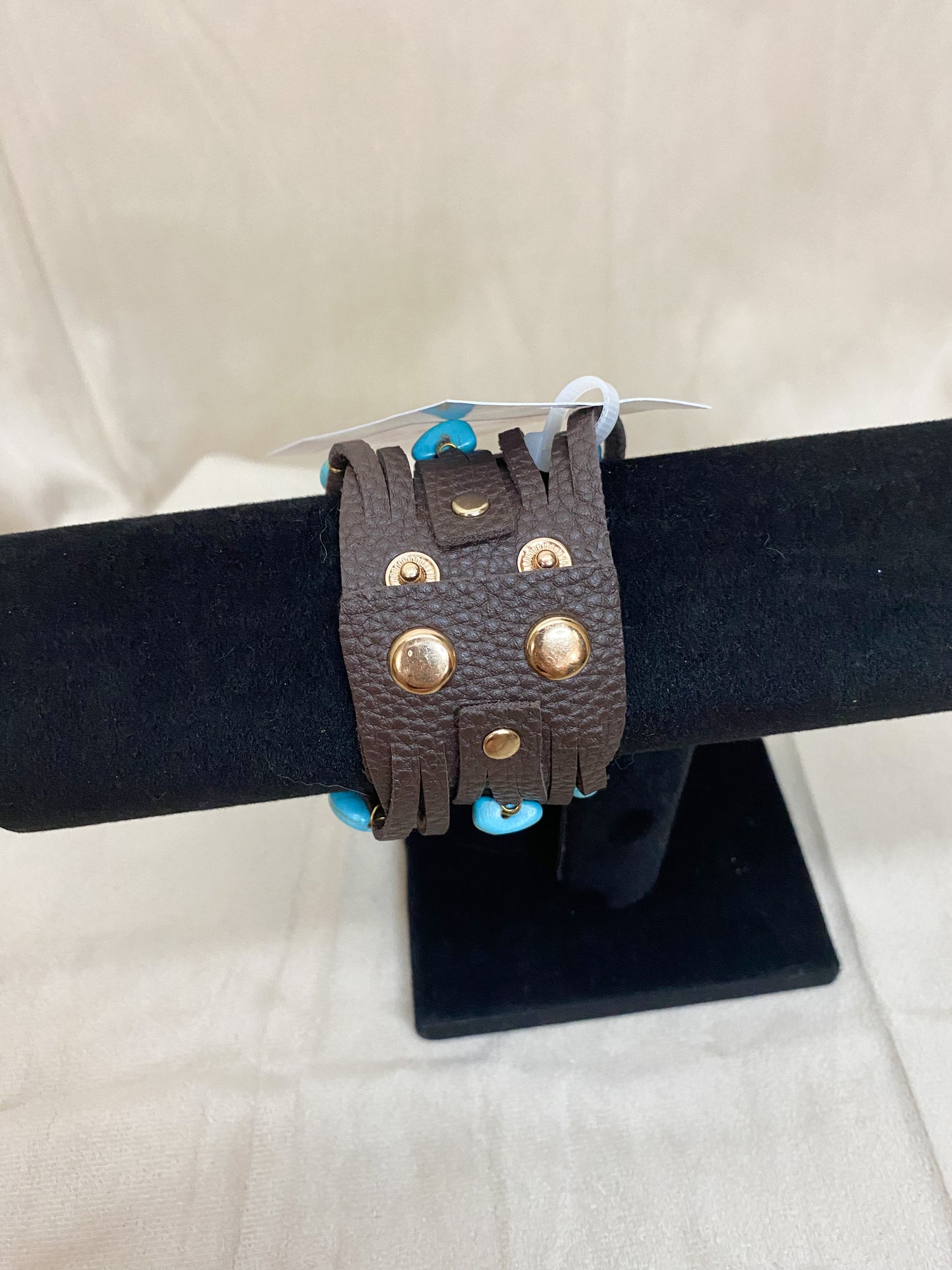 Brown Wrap Bracelet with Turquoise Stones