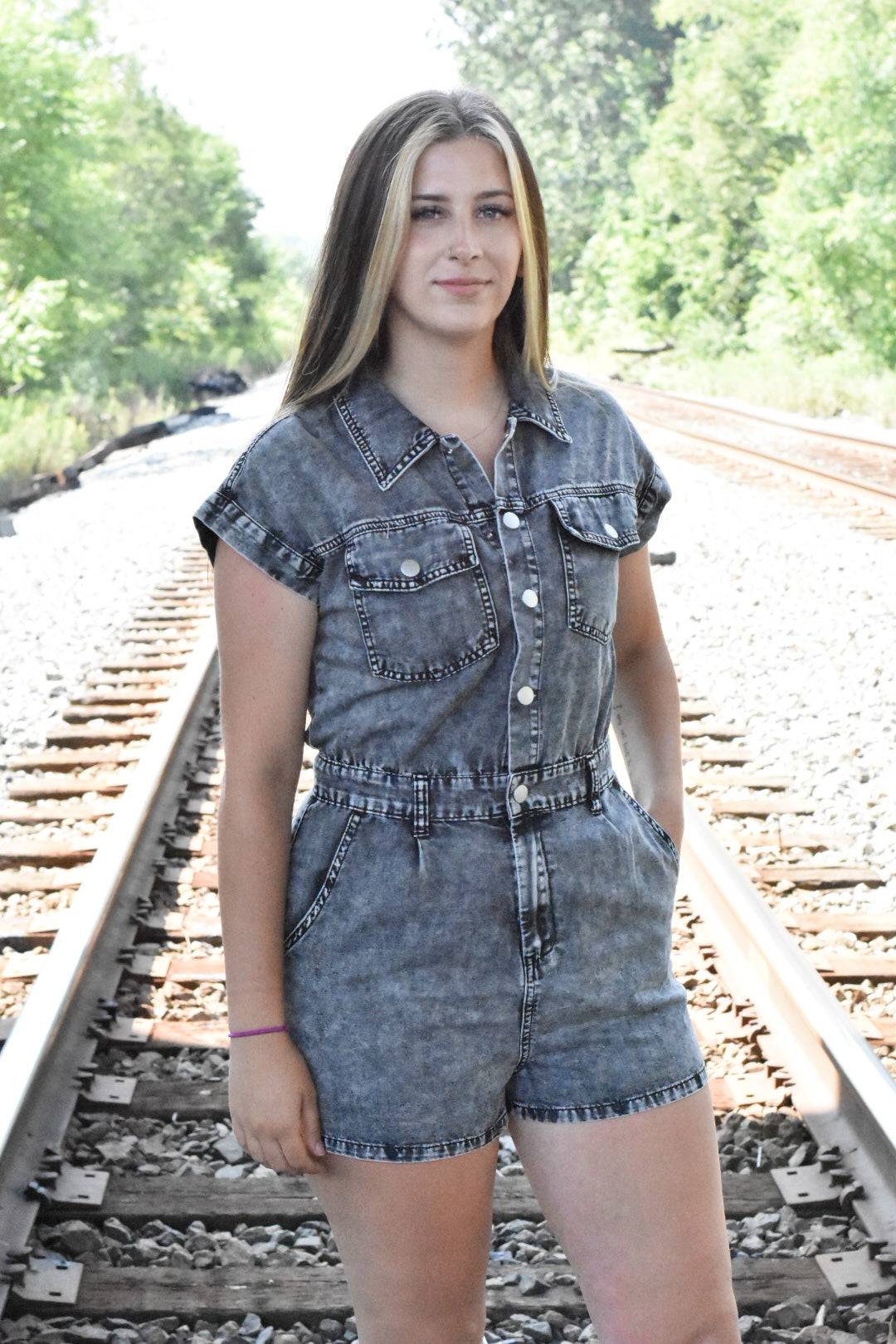 The Britany Denim Button Down Romper