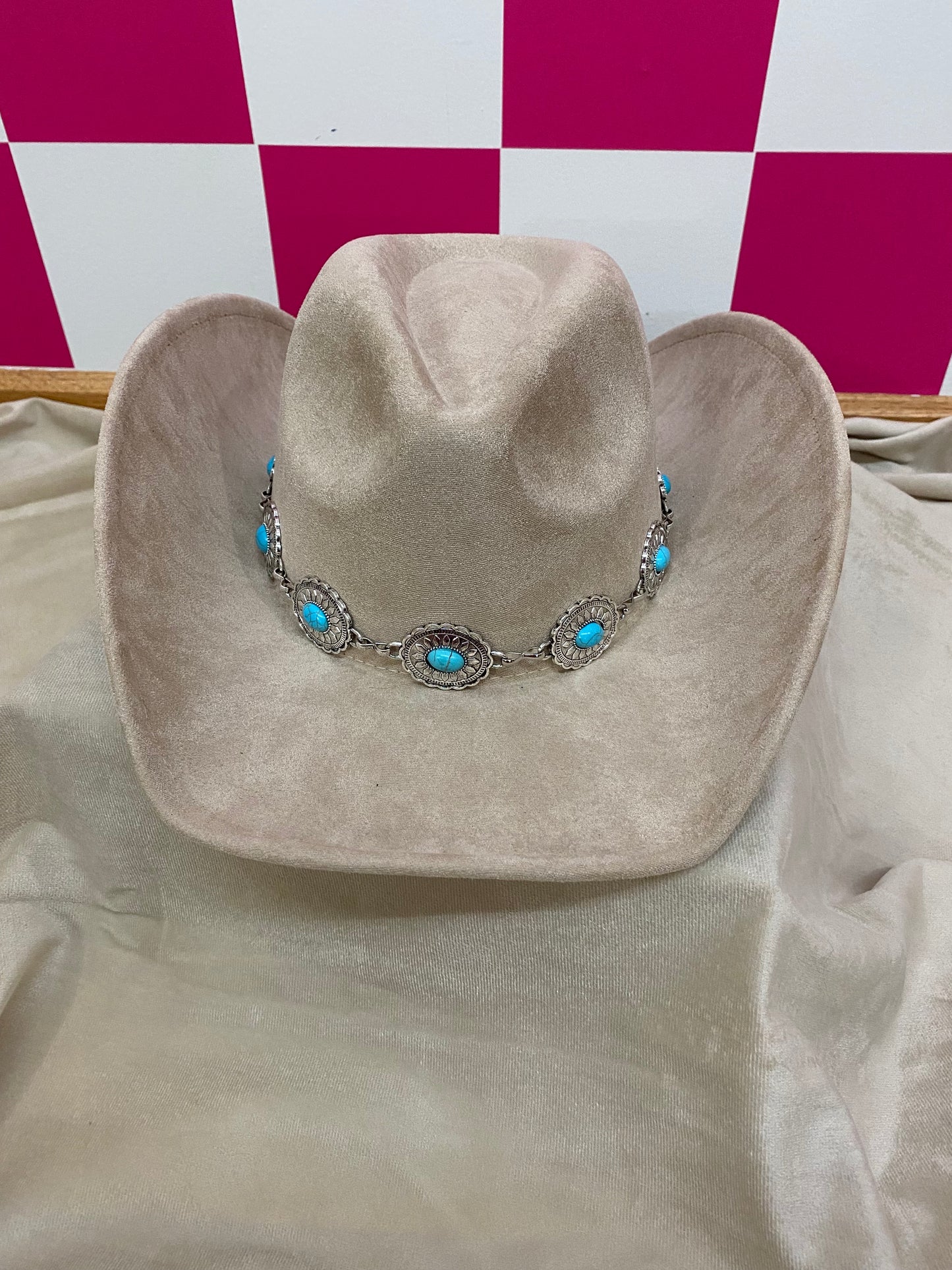 Taupe Cowboy Hat With Concho Belt