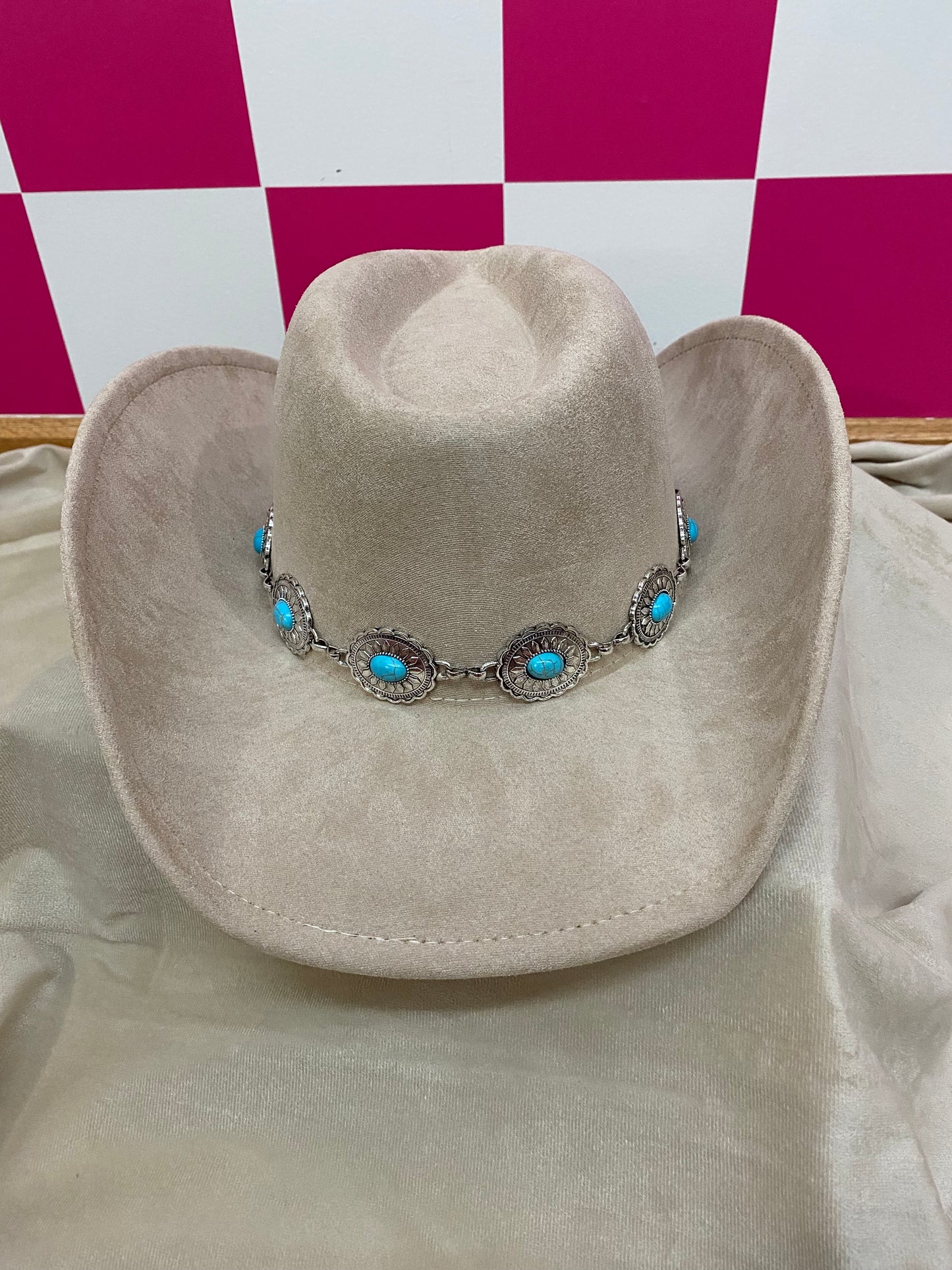 Taupe Cowboy Hat With Concho Belt