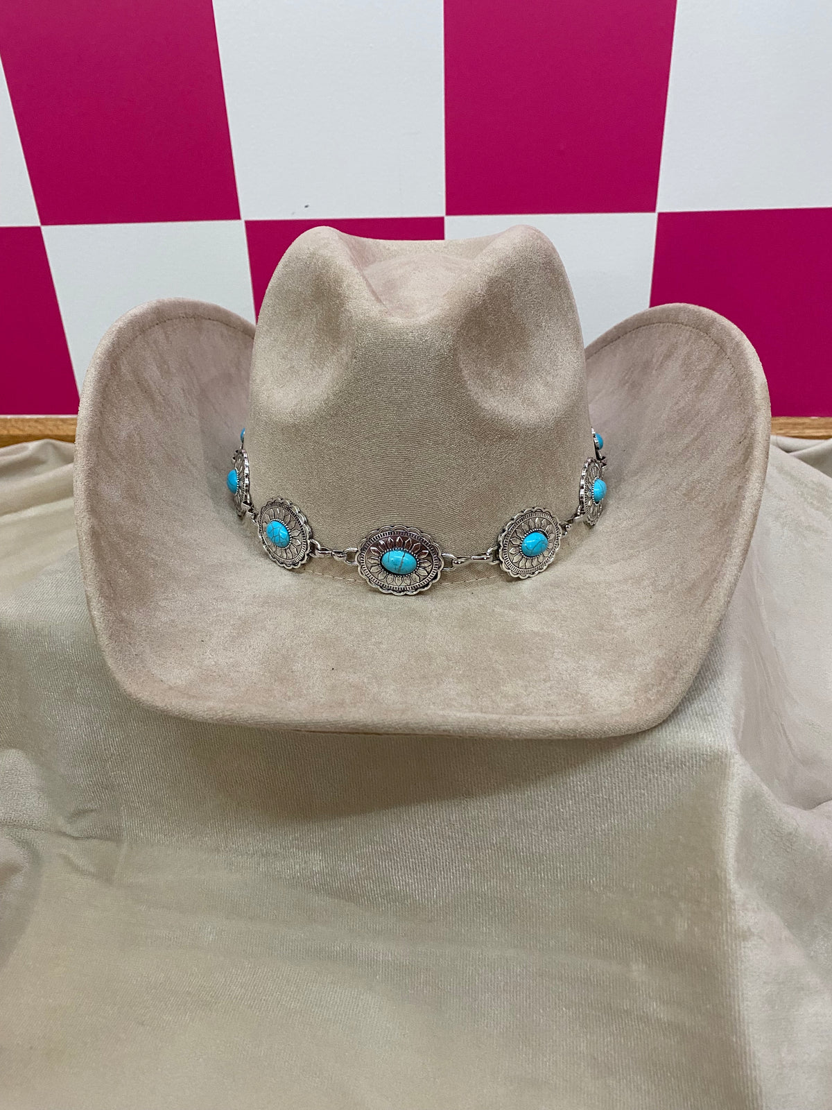 Taupe Cowboy Hat With Concho Belt