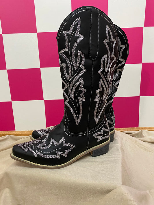 Take Me Downtown Black Embroidered Cowboy Boots