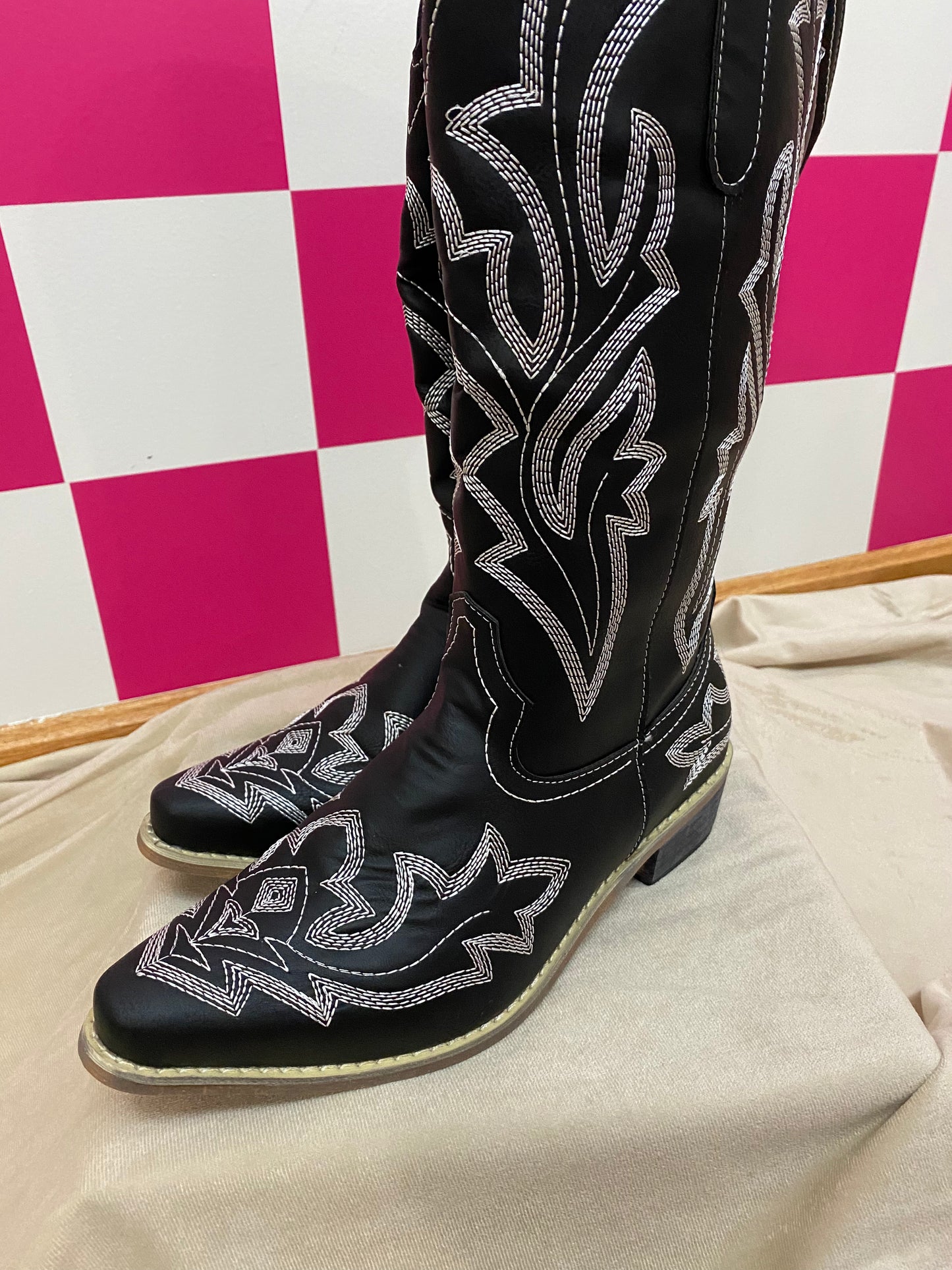 Take Me Downtown Black Embroidered Cowboy Boots