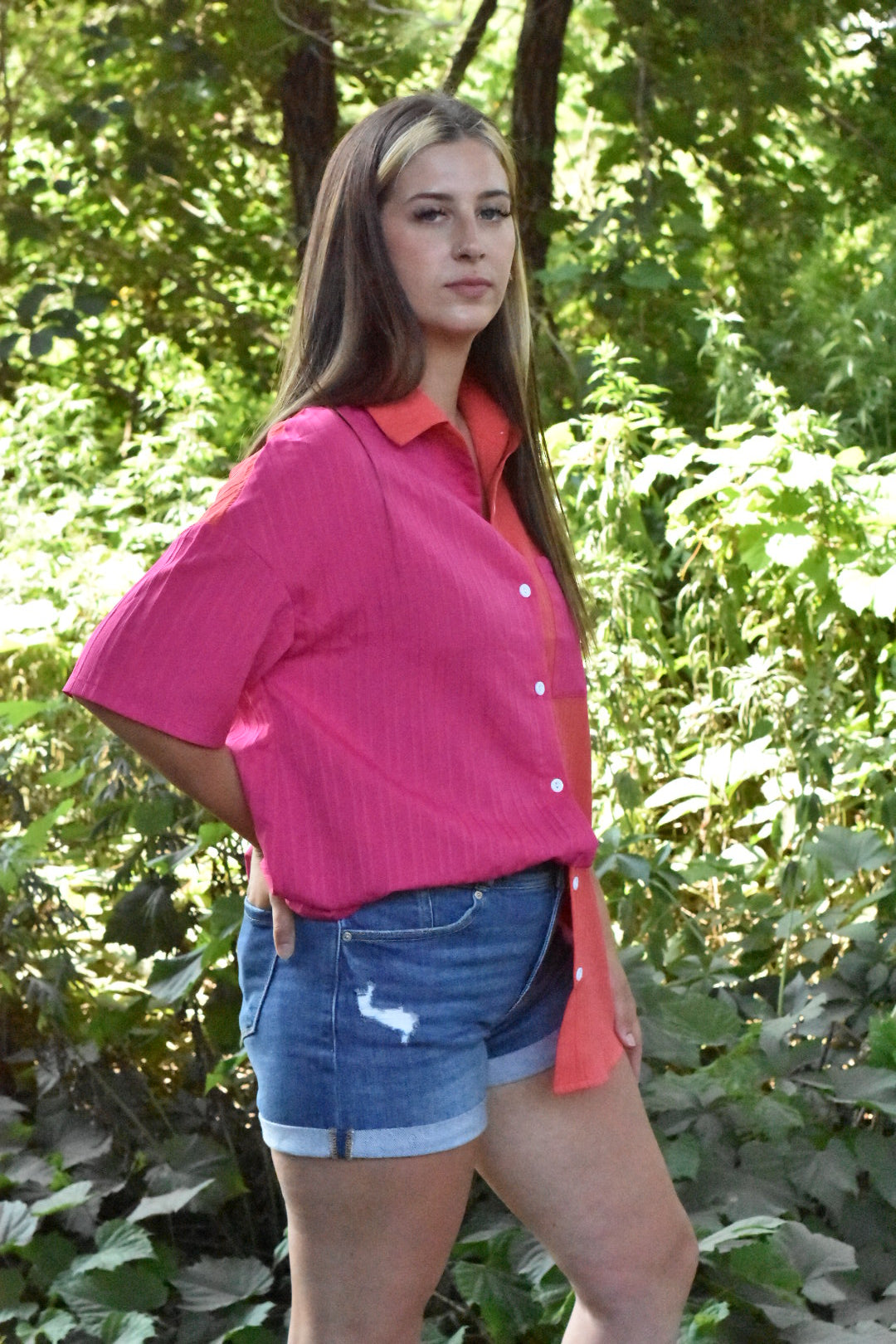 The Happy Attitude Color Block Button Down