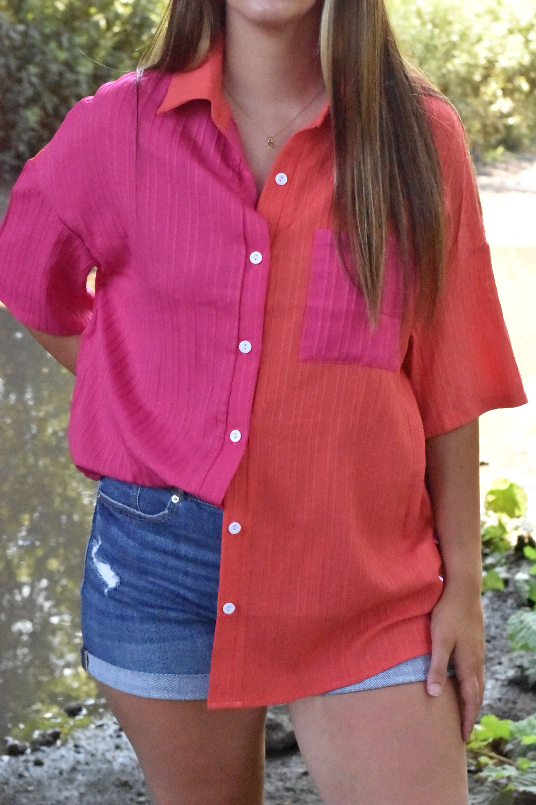 The Happy Attitude Color Block Button Down