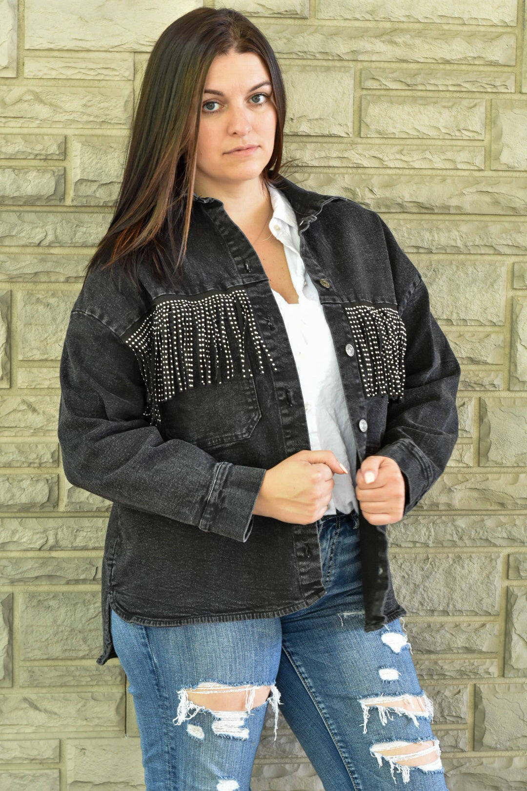 The Hailey Oversized Black Denim Jacket