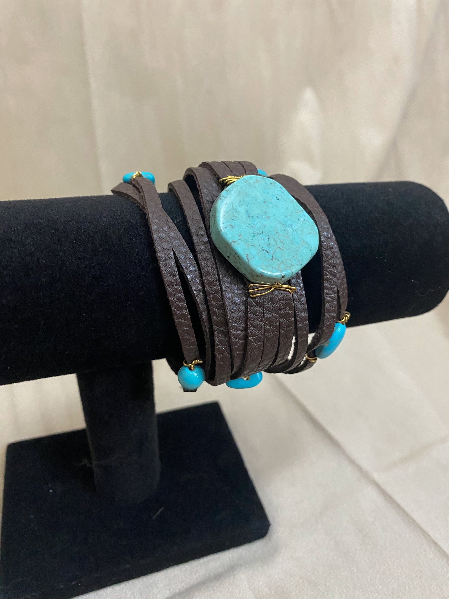 Brown Wrap Bracelet with Turquoise Stones