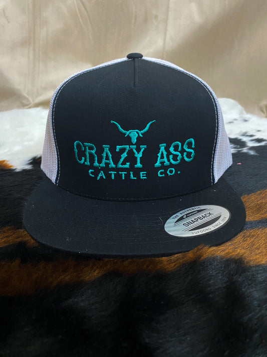 Black & Turquiose Crazy Ass Cattle Co. Truckers Hat