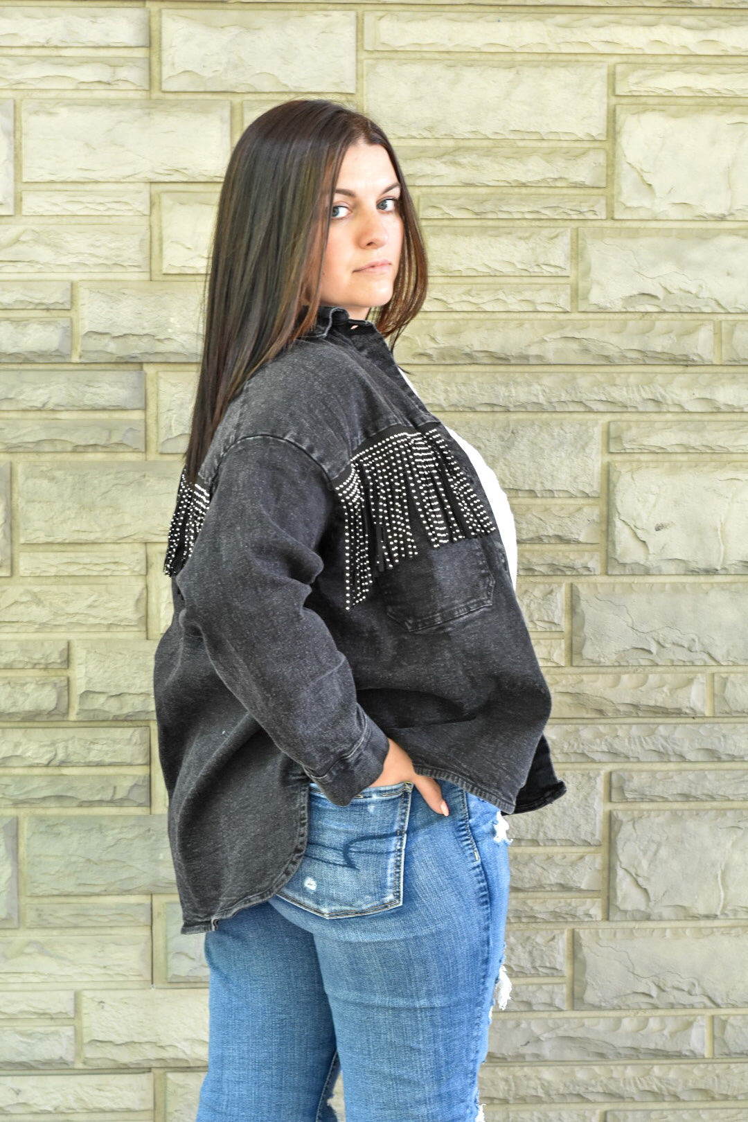 The Hailey Oversized Black Denim Jacket