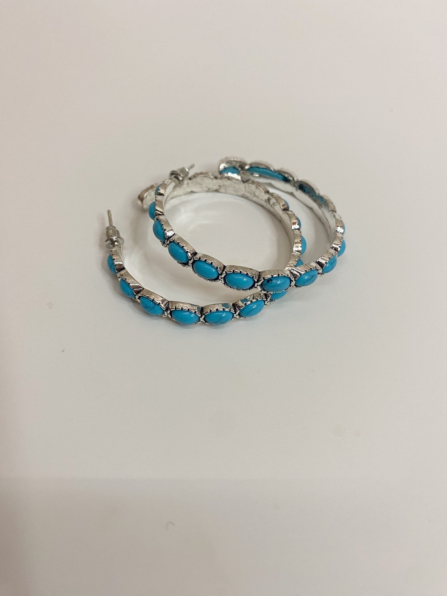 Silver Plated Turquoise Hoop Earrings