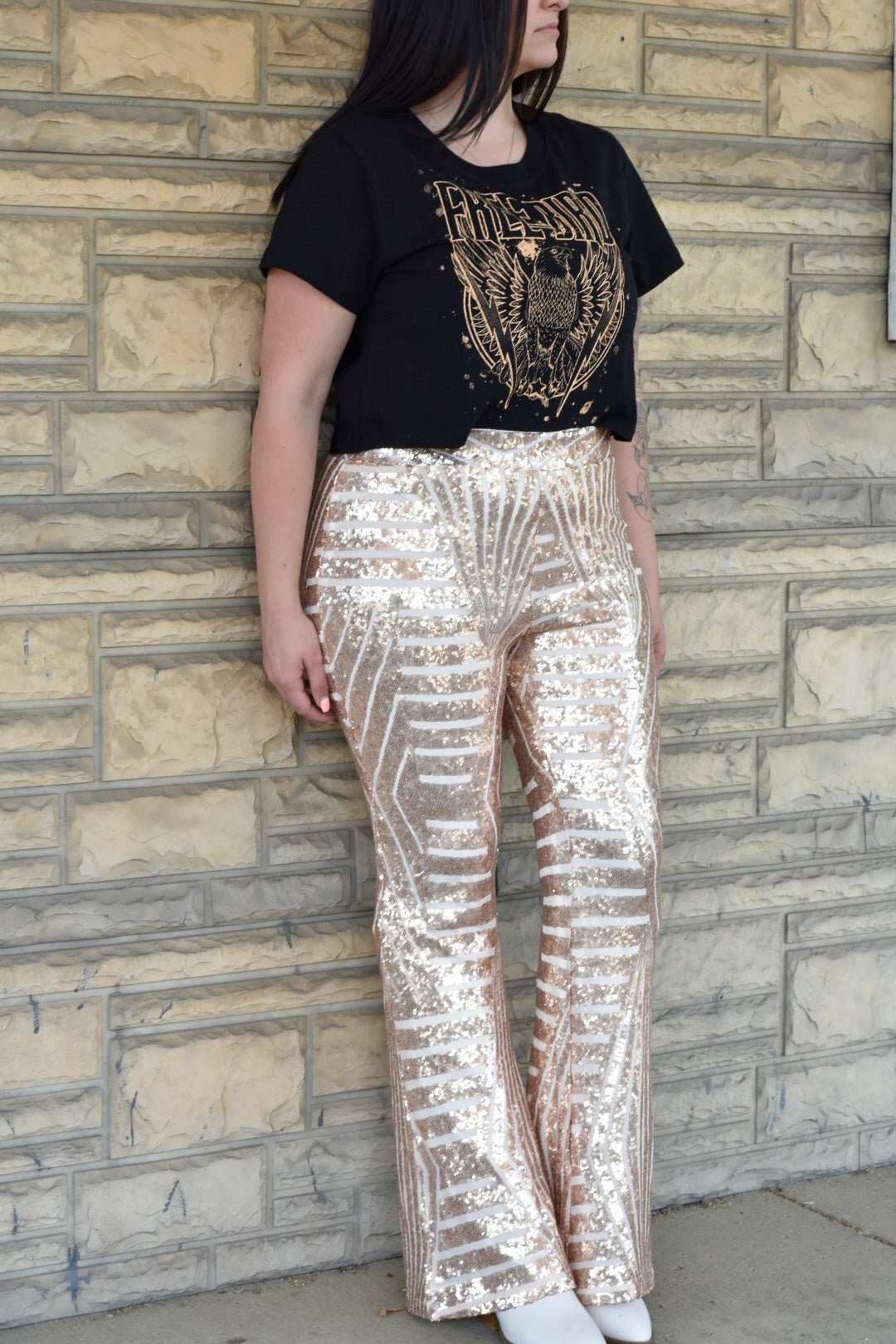 Lainey Sequin High Rise Flare Pants