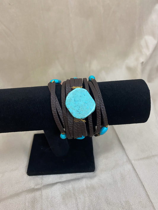 Brown Wrap Bracelet with Turquoise Stones